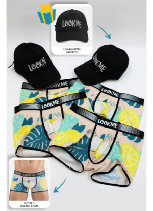 Pack 4 Boxer LM2402-67LEM LOOKME + 2 Casquettes Offertes